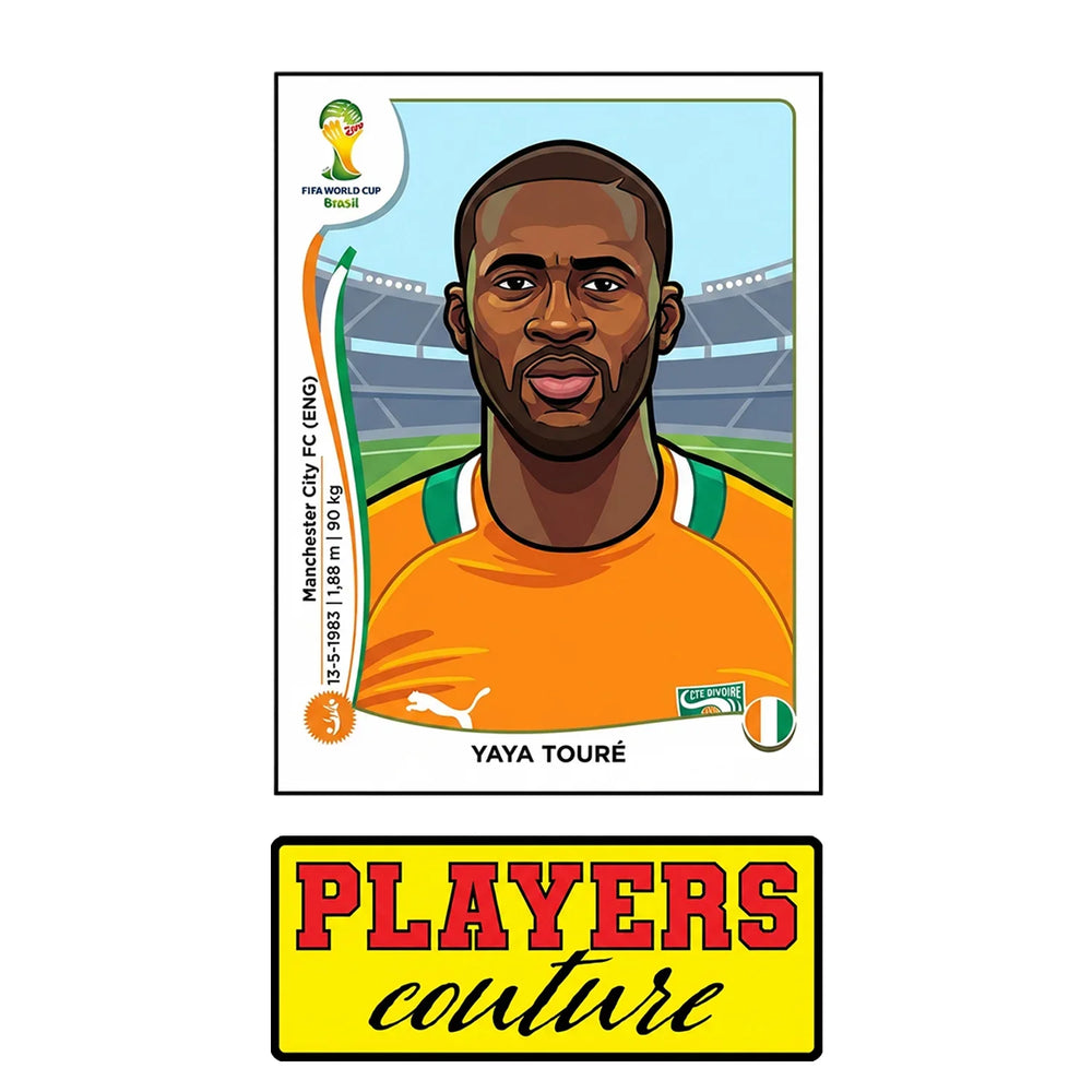Yaya Toure World Cup Sticker Men's T-Shirt – close-up detail shot of the Yaya Toure World Cup Players Couture logo design