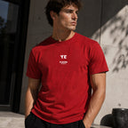 Ye Men's T-Shirt — lifestyle photo, Red t-shirt