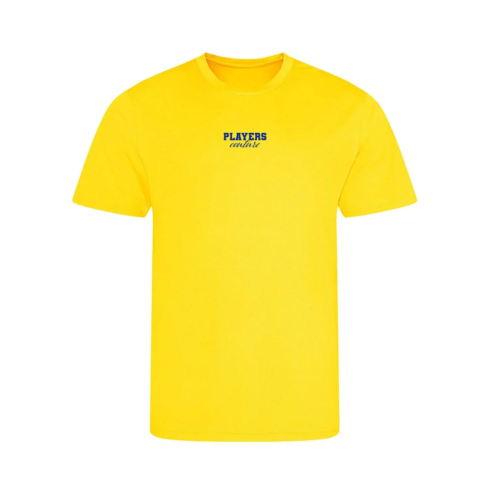 Essentials Collection t-shirt – yellow kids' t-shirt with black Essentials Collection letters and Players Couture logo on