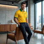 Essentials Collection hoodie – yellow men's hoodie with black Essentials Collection letters and Players Couture logo on the