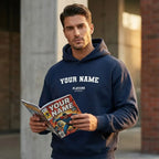 Your Name hoodie – navy men's hoodie with white Your Name letters and Players Couture logo on the chest