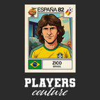 Zico World Cup Sticker Men's T-Shirt – black close-up detail shot of the Zico World Cup Players Couture logo design