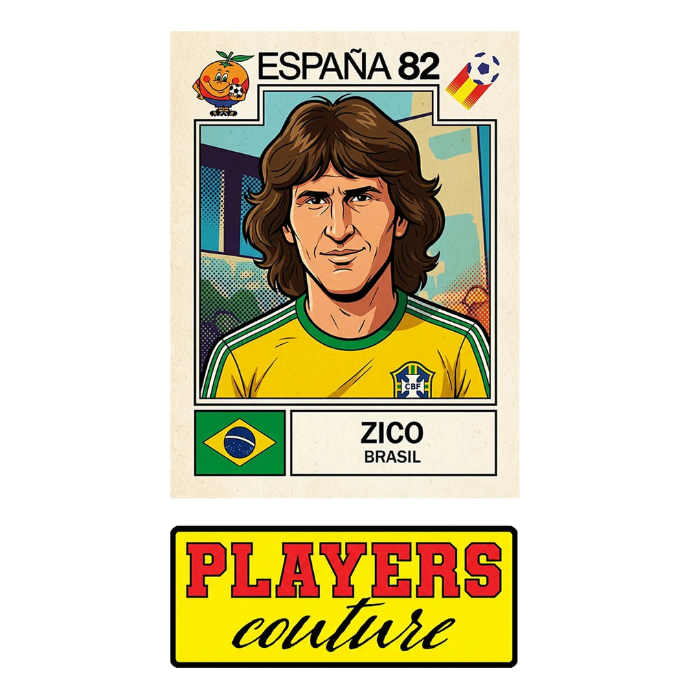 Zico World Cup Sticker Men's T-Shirt – close-up detail shot of the Zico World Cup Players Couture logo design