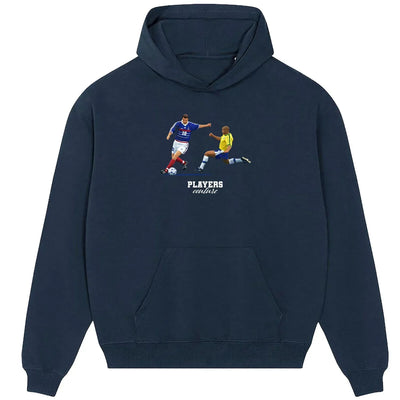 Zinedine Zidane hoodie – navy men's hoodie with white Zinedine Zidane letters and Players Couture logo on the chest