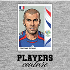 Zinedine Zidane World Cup Sticker Men's T-Shirt – grey close-up detail shot of the Zinedine Zidane World Cup Players Couture