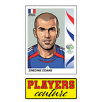 Zinedine Zidane World Cup Sticker Men's T-Shirt – close-up detail shot of the Zinedine Zidane World Cup Players Couture logo