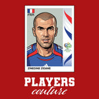 Zinedine Zidane World Cup Sticker Men's T-Shirt – red close-up detail shot of the Zinedine Zidane World Cup Players Couture