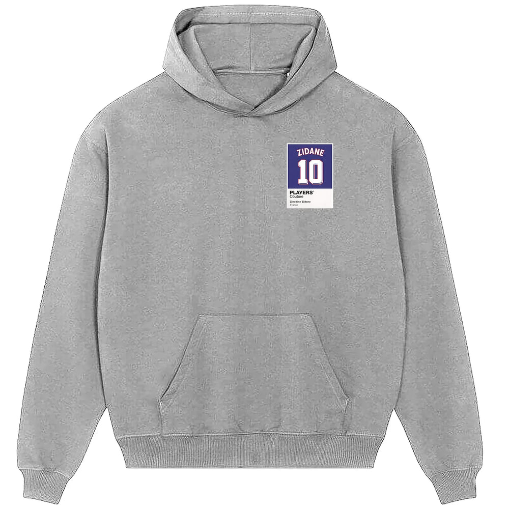 Zinedine Zidane 10 Football hoodie – grey men's hoodie featuring the Zinedine Zidane 10 Football Players Couture logo