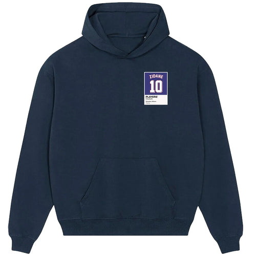 Zinedine Zidane 10 Football hoodie – navy men's hoodie featuring the Zinedine Zidane 10 Football Players Couture logo