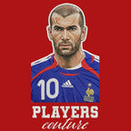 Zinedine Zidane Badge Men's Hoodie – red close-up detail shot of the Zinedine Zidane Players Couture logo design