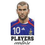 Zinedine Zidane Badge Men's Hoodie – white close-up detail shot of the Zinedine Zidane Players Couture logo design