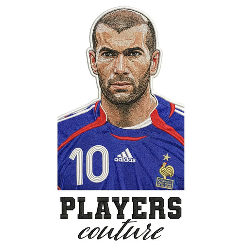 Zinedine Zidane Badge Men's Hoodie – white close-up detail shot of the Zinedine Zidane Players Couture logo design