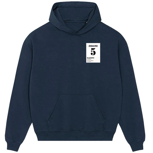 Zinedine Zidane 5 Football hoodie – navy men's hoodie featuring the Zinedine Zidane 5 Football Players Couture logo