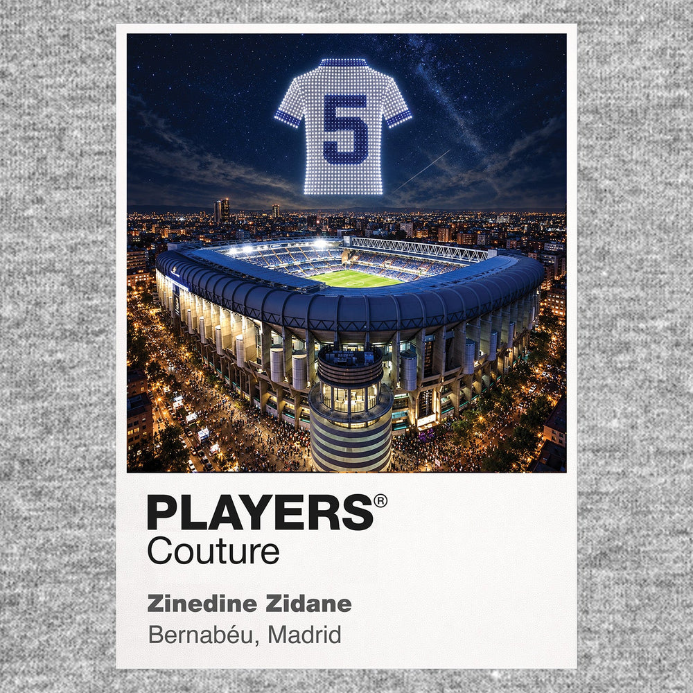 Zinedine Zidane Real Madrid number 5 Icons in Lights Frame artwork in grey
