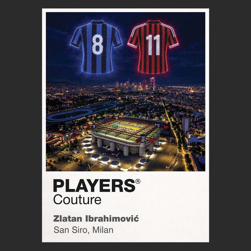 Zlatan Ibrahimović Inter Milan and AC Milan Icons in Lights Frame artwork in black