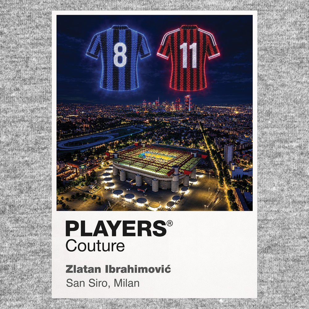 Zlatan Ibrahimović Inter Milan and AC Milan Icons in Lights Frame artwork in grey