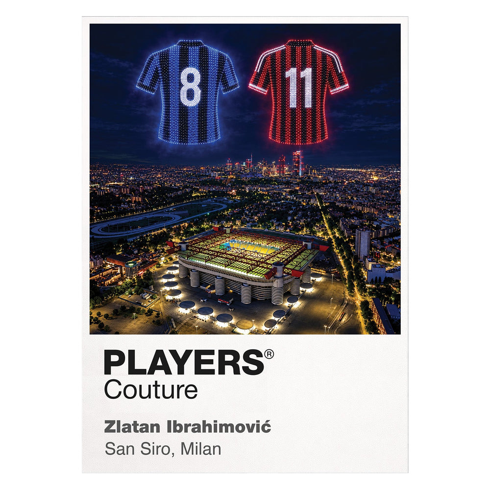 Zlatan Ibrahimović Inter Milan and AC Milan Icons in Lights Frame artwork in white