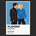 Zoolander Derek Zoolander and Hansel holding exaggerated runway poses beneath flash photography Icon Frame artwork in black